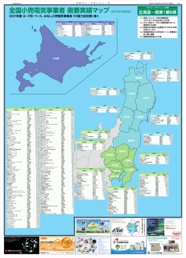 全国小売電気事業者　需要実績マップ　2021年度（４～７月）ベース