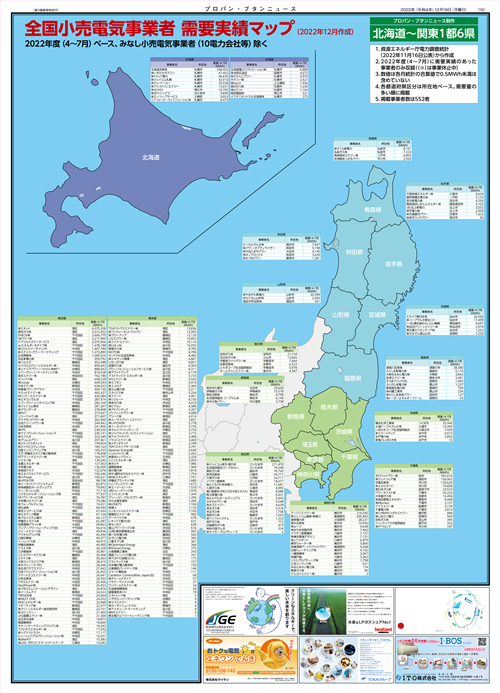 全国小売電気事業者 需要実績マップ(2022年12月19日)